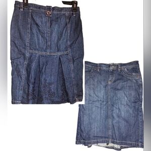 Zara embroidered pleated kick back slim pencil fit denim‎ jean skirt size 2